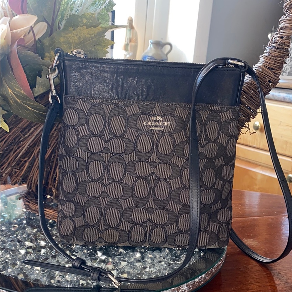 Coach Black and Gray Crossbody Bag with Signature Monogram
